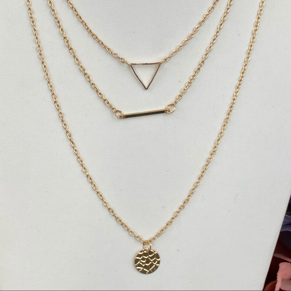 Boho Multilayer Gold Triangle Bar Coin Necklace - Picture 8 of 11